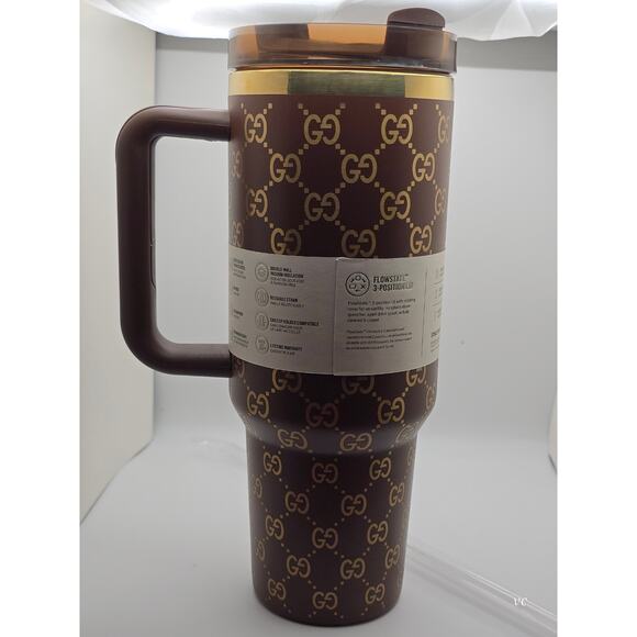 Gucci x Stanley 40oz Quencher H2.0 Tumbler Brown/Gold with Straw–Limited Edition - Picture 3 of 5